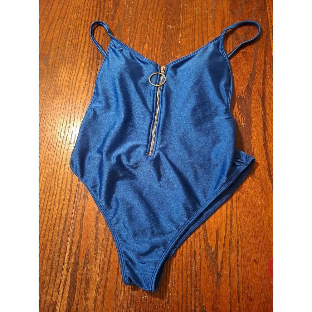 Juniors Medium No Boundaries Blue Earth Half Zip Swimsuit Bathing Suit Swimwear